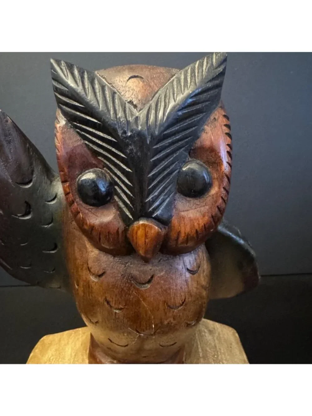 Handcrafted Carved Wooden Owl Figurine On Book Base 8 inches - Picture 4 of 11